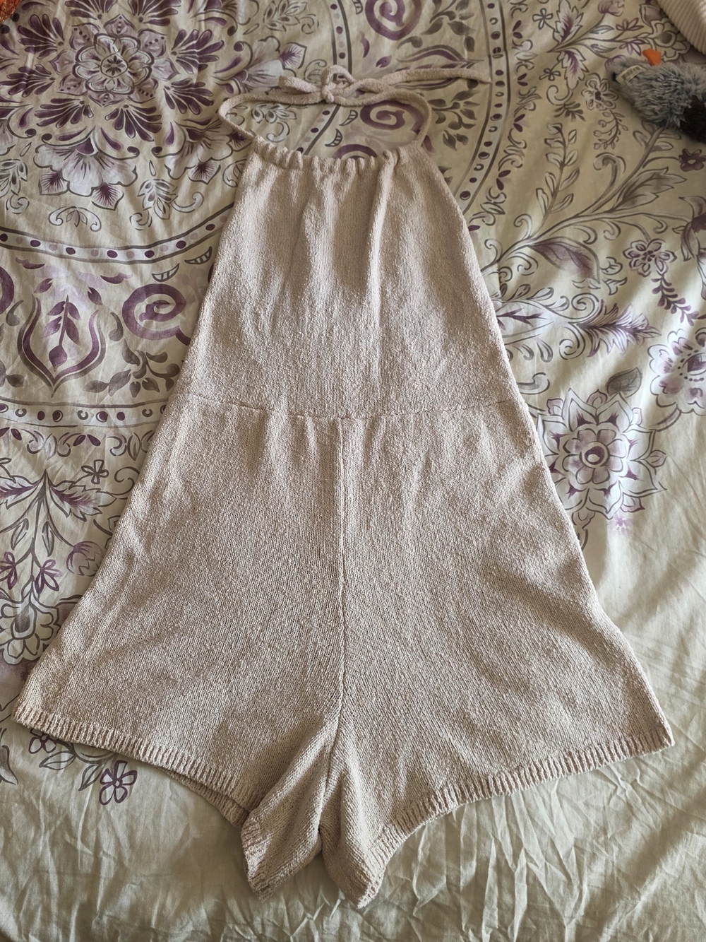 Women’s Knit Halter Bike Shorts Romper in Light Pink